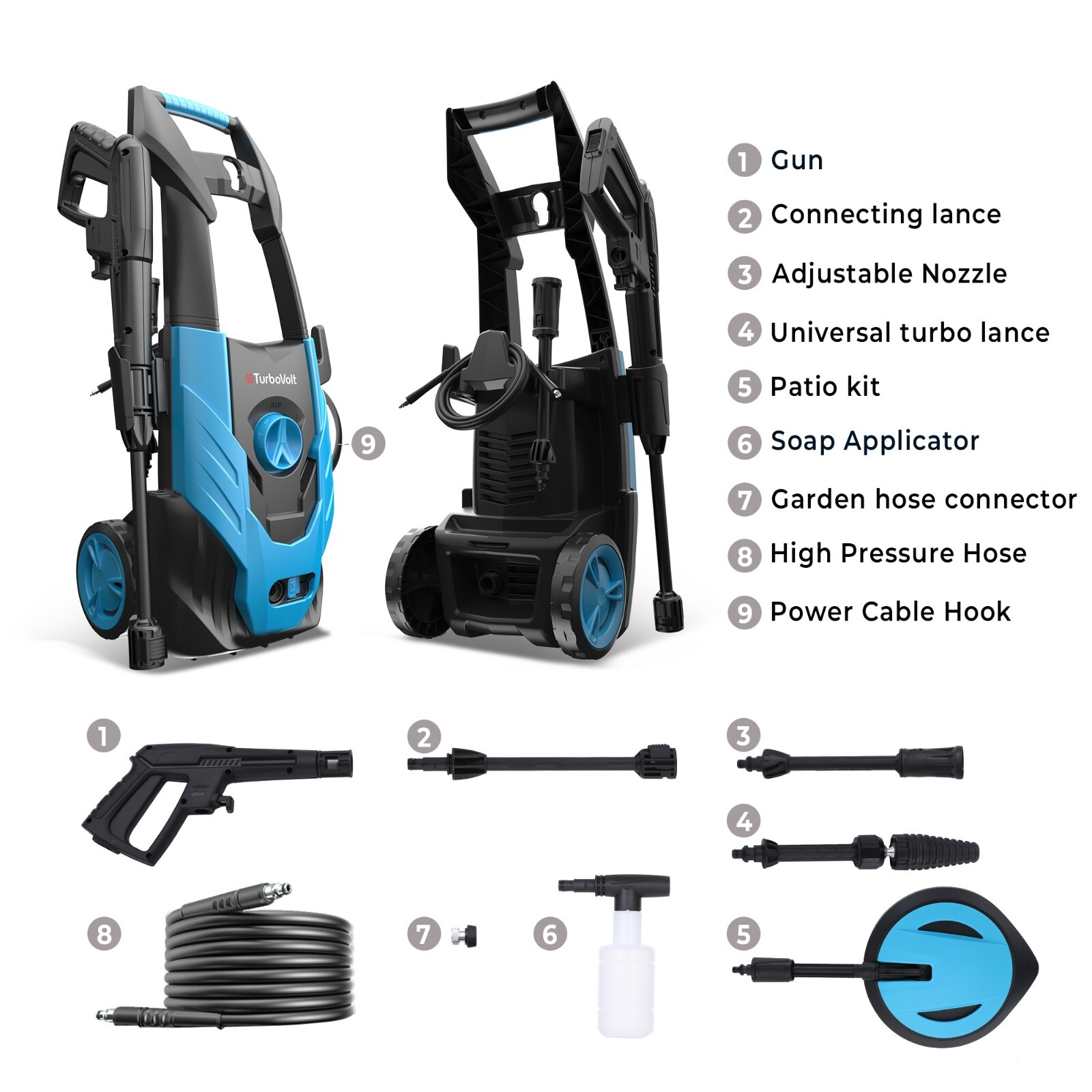 1600PSI Electric High Pressure Washer 360°Adjustment Nozzle for Car Yard 1.71GPM