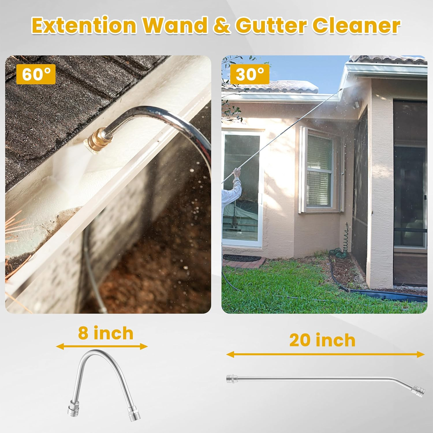 20 FT Telescoping Pressure Washer Wand with Gutter Cleaner, Brush Head, 5 Nozzle