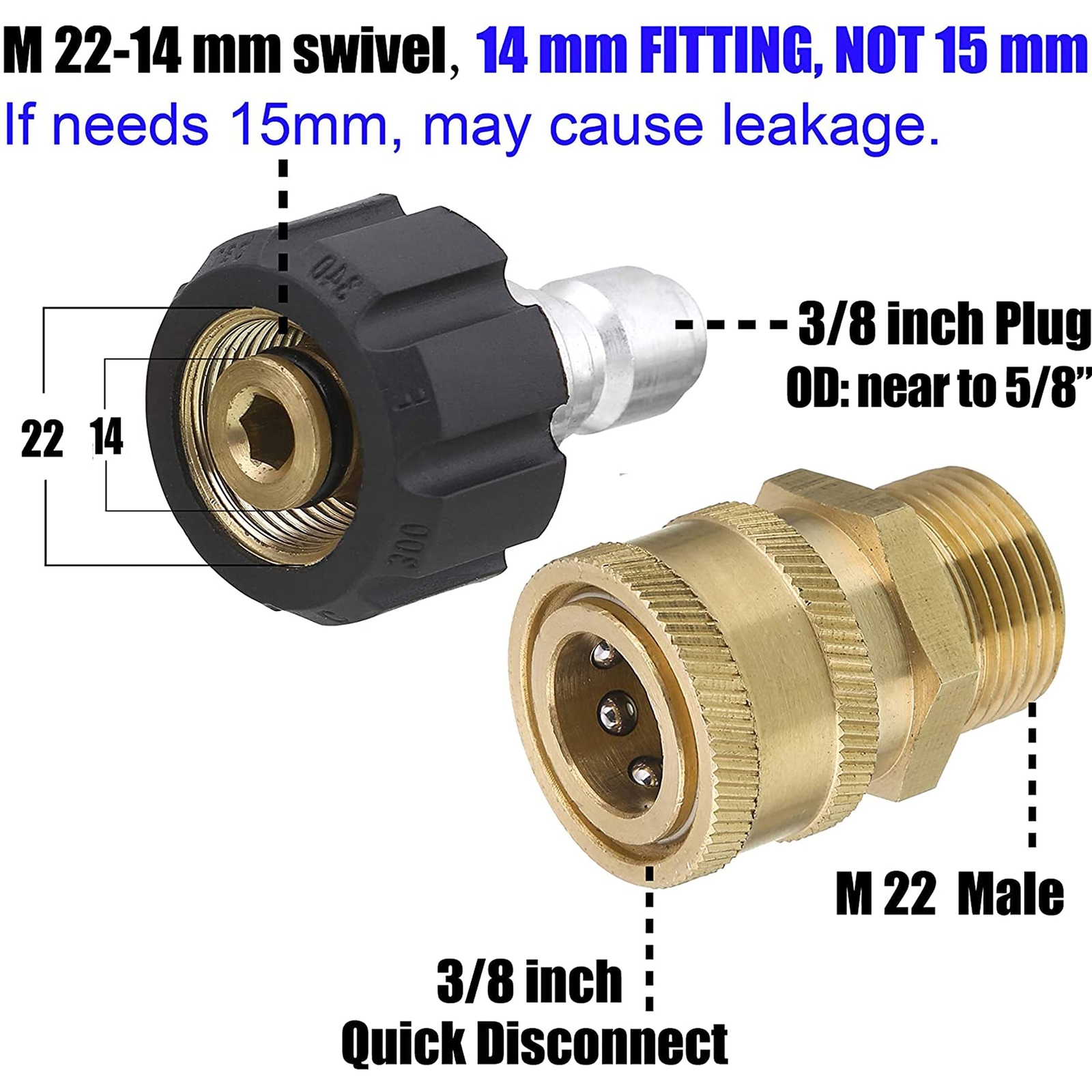 Ultimate Pressure Washer Adapter Set Quick Disconnect Kit M22 Swivel to 3/8 I…