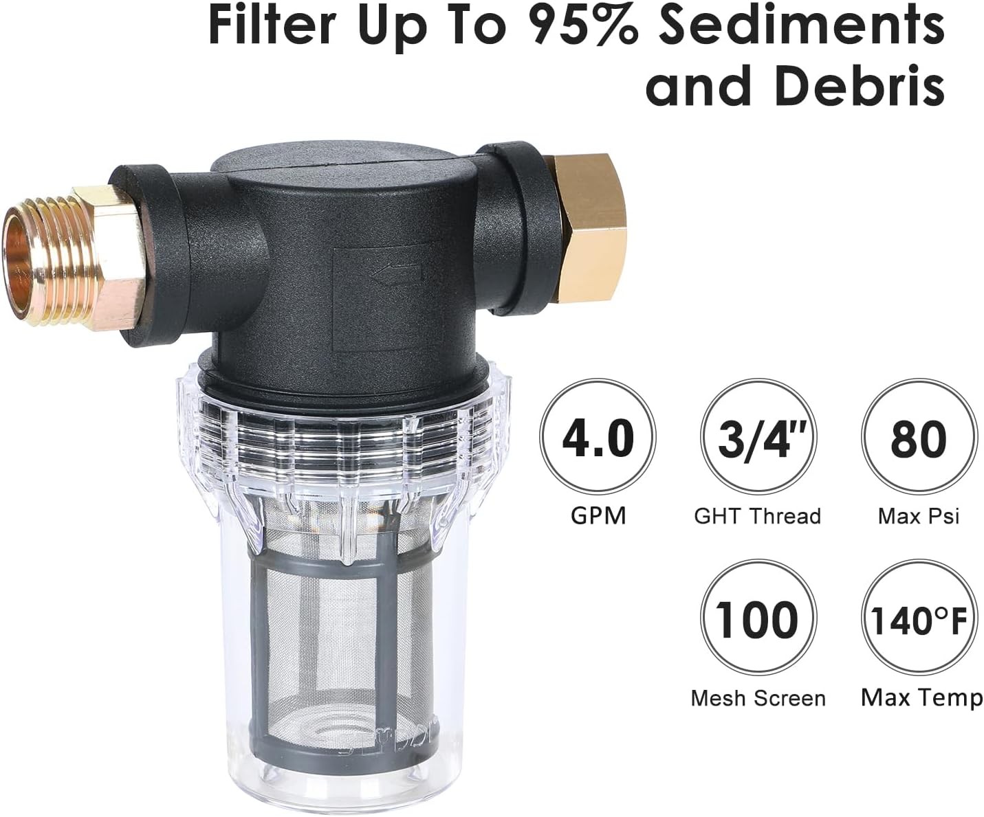 in-line Garden Hose Water Filter for Well Water, Line Hose Water Sediment Filter