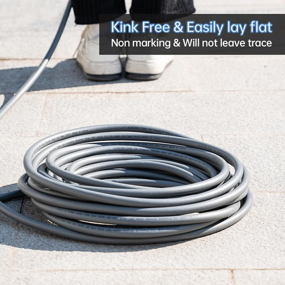 50ft Pressure Washer Hose 4000 PSI Non-Marking Gray With Couplers 3/8″ Wholesale