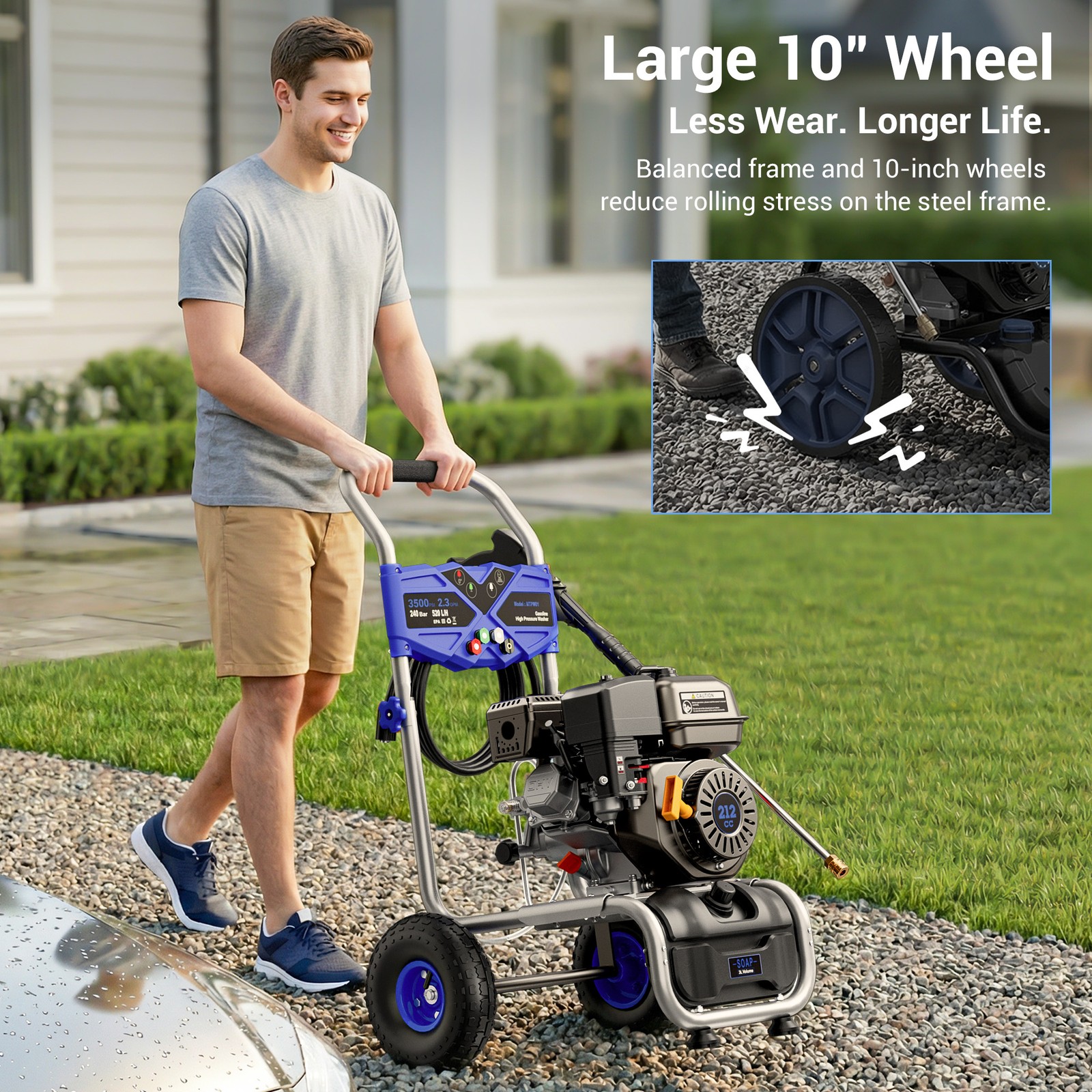 Mutaomay 3500PSI Cold Water Pressure Washer Gasoline Power Washer 2.3GPM 212CC