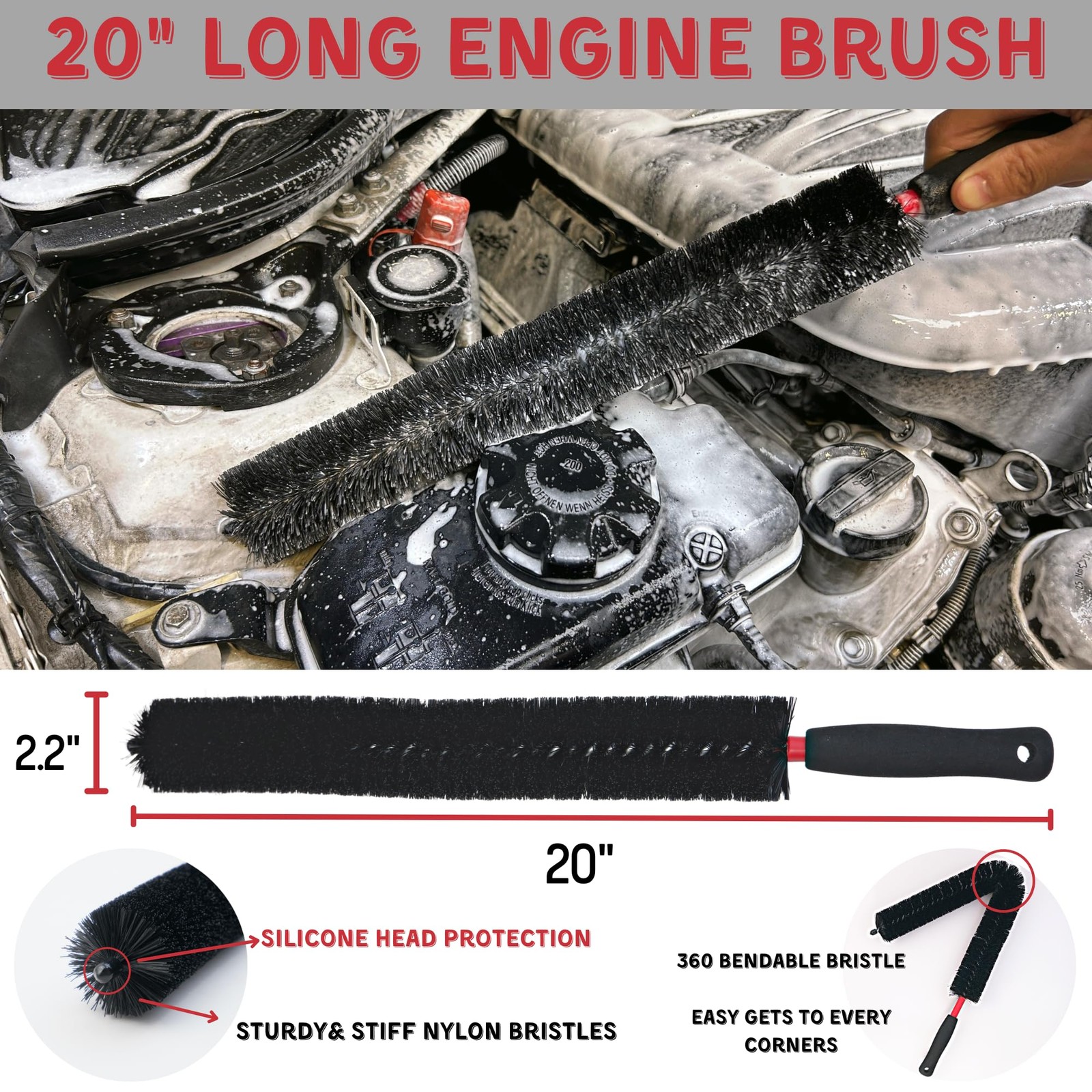 7PACK Car Engine Bay Details Cleaning Kit, Soft-bristled Surface…
