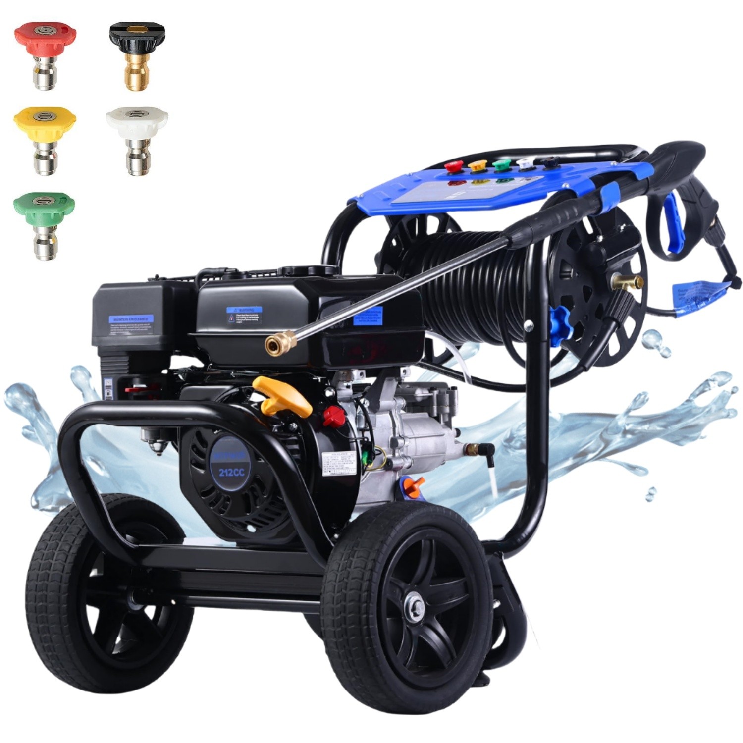 Cold Water Pressure Washer Gas Powered 5 Nozzles+Hose Reel 3600PSI 2.3GPM 212cc