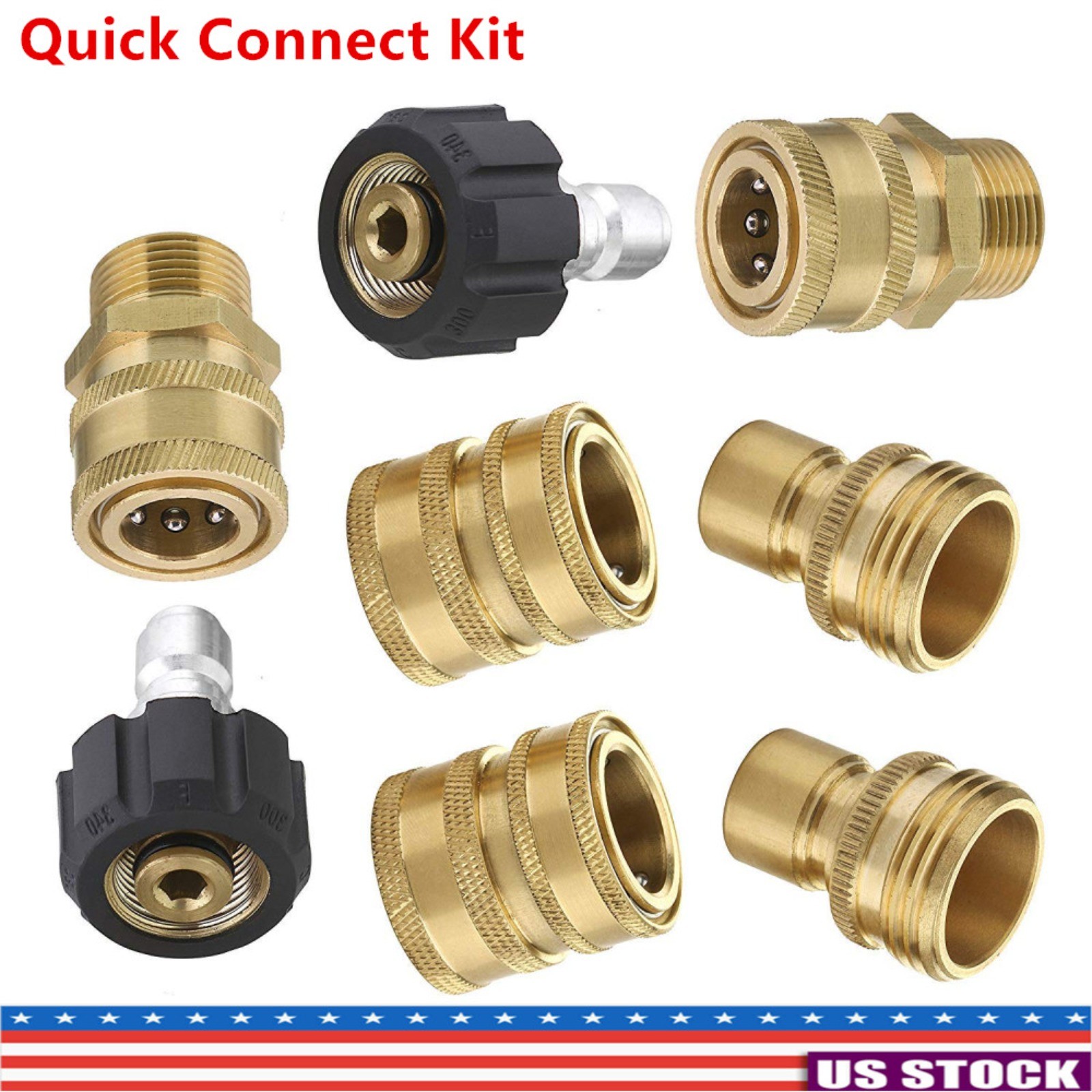 9Pc Pressure Washer Adapter Set Quick Disconnect Kit M22 Swivel to 3/8” Connect