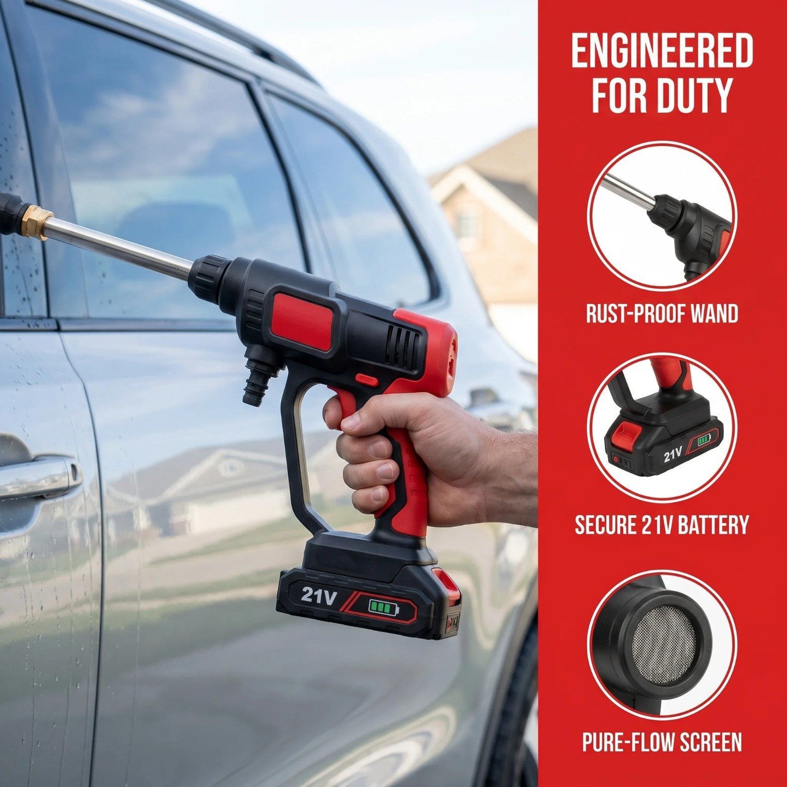 Portable Battery Power Washer 1500W, 60Bar/870 PSI Electric hand held