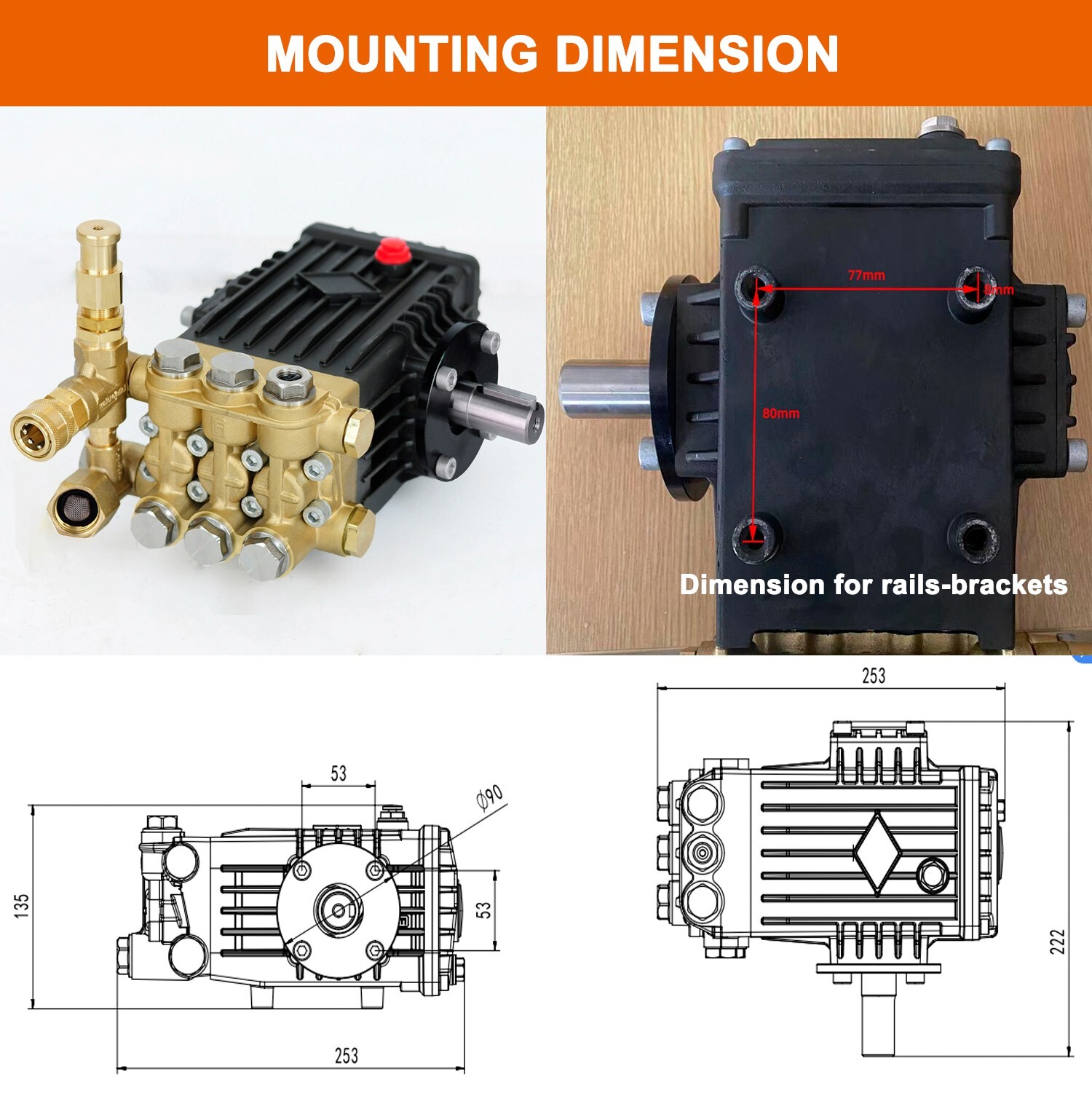24mm Solid Shaft Pressure Power Washer Pump 3600 PSI 4.0 GPM Belt Drive w/ Gauge