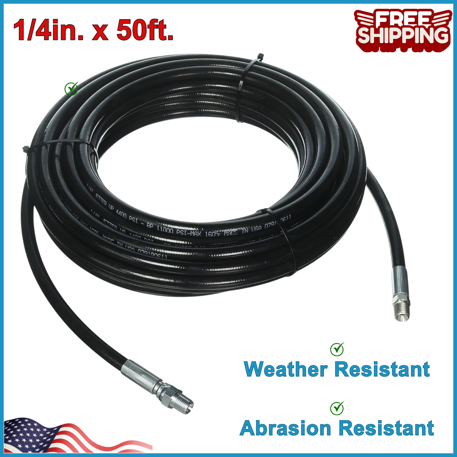 4400 PSI Sewer Jetter 50FT Drain Cleaning Hose for Pressure Washer w/ MPT 1/4in