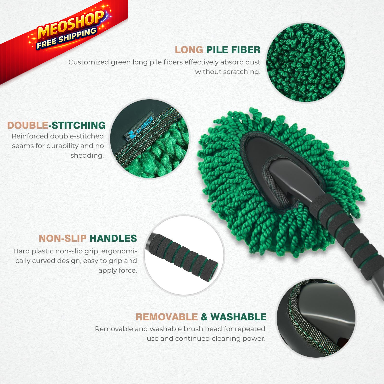 FLORICH Large Microfiber Car Duster Kit, Extendable Carduster02, Green
