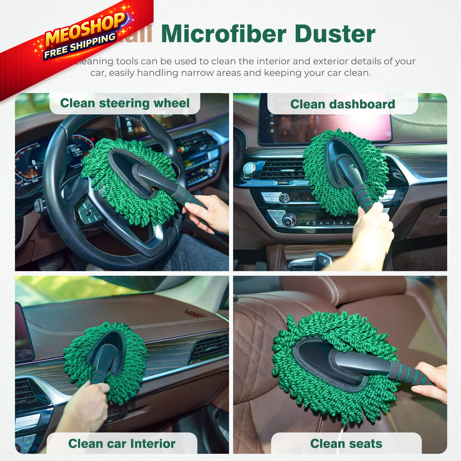 FLORICH Large Microfiber Car Duster Kit, Extendable Carduster02, Green