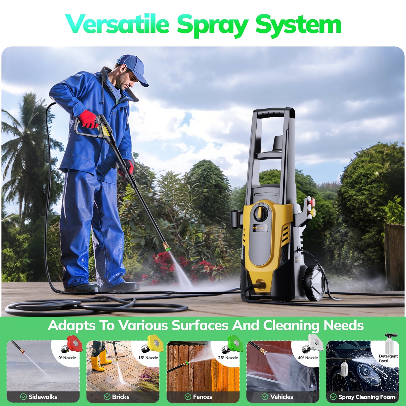Tcisa Electric Pressure Washer, 3700 PSI, 2.5 GPM, Corded with 35FT Power Cord,
