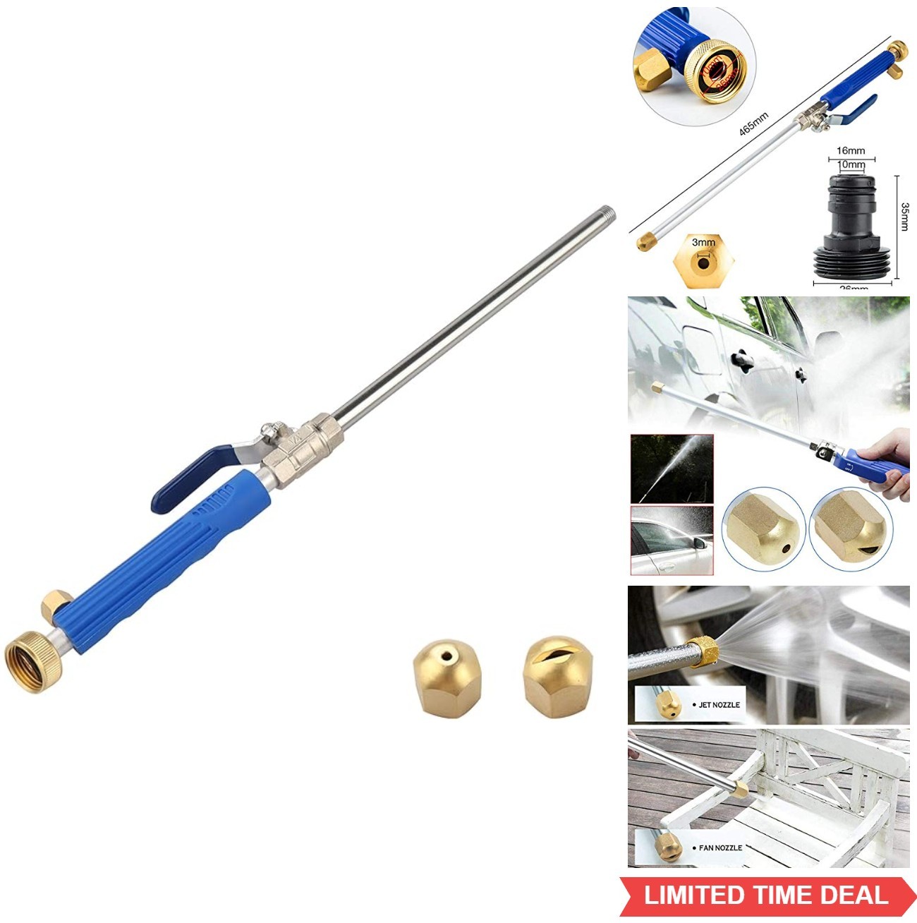 High Pressure Washer Wand 2 Spray Tips Garden Hose Nozzle Car Cleaning Tool
