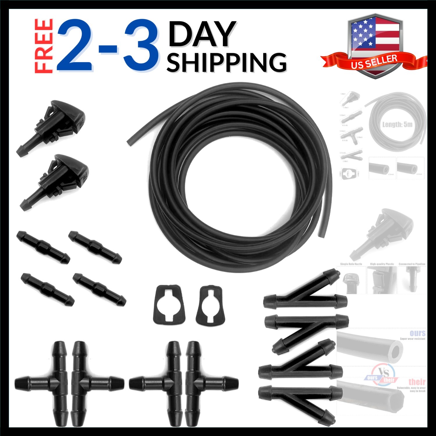 Windshield Washer , 5M Washer Fluid Hose+12 Pcs Hose Connectors+2 Fan Nozzles…