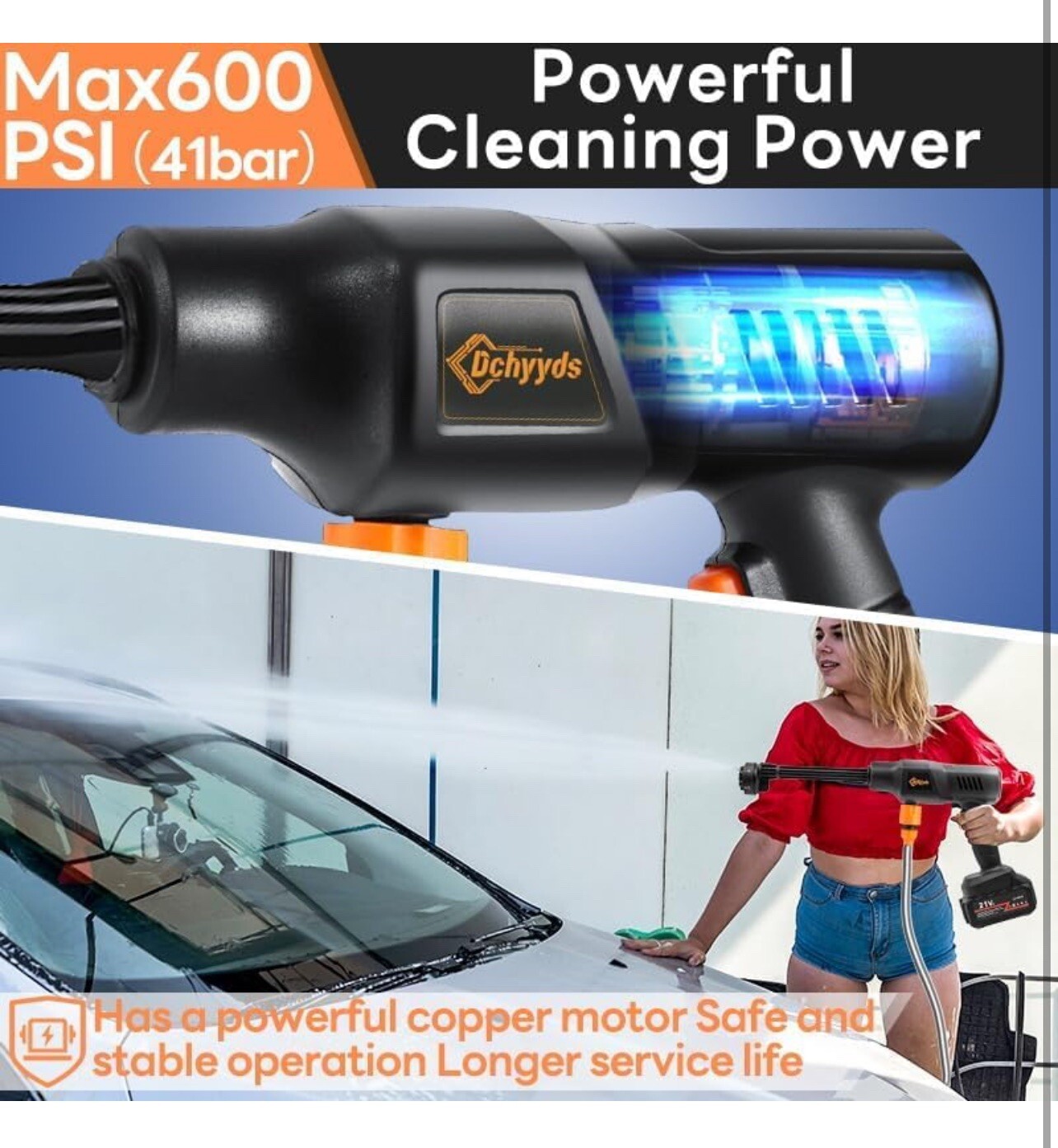 Portable Cordless Pressure Washer, 2 Rechargeable 4.0Ah Batteries 6 In 1