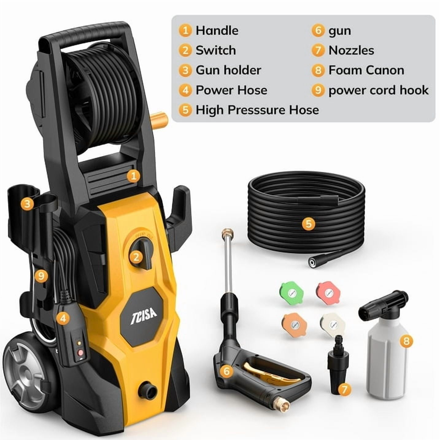 3800 PSI Electric Pressure Washer,Max 2.5 GPM Power Washer- 35FT Power Cord 20FT