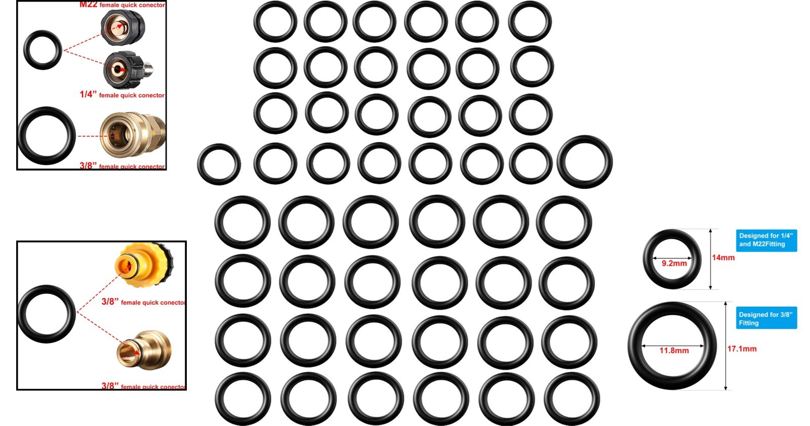 Versatile 50-Piece O-Ring Replacement Set for Pressure Washers & Connectors