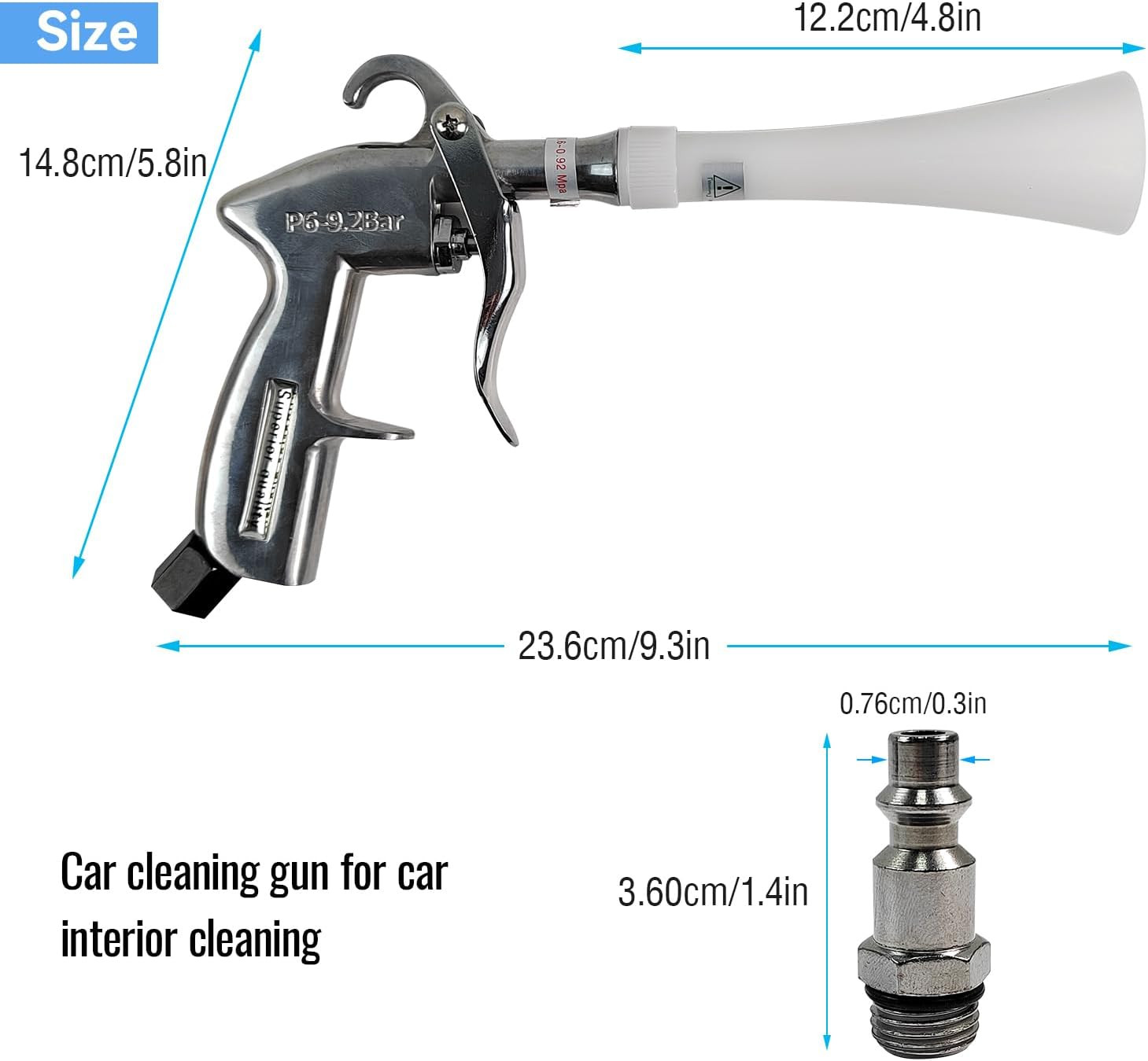 Aluminium Car Cleaning Gun with Tapered Nozzle, Air Blower for Car Detailing, Ai