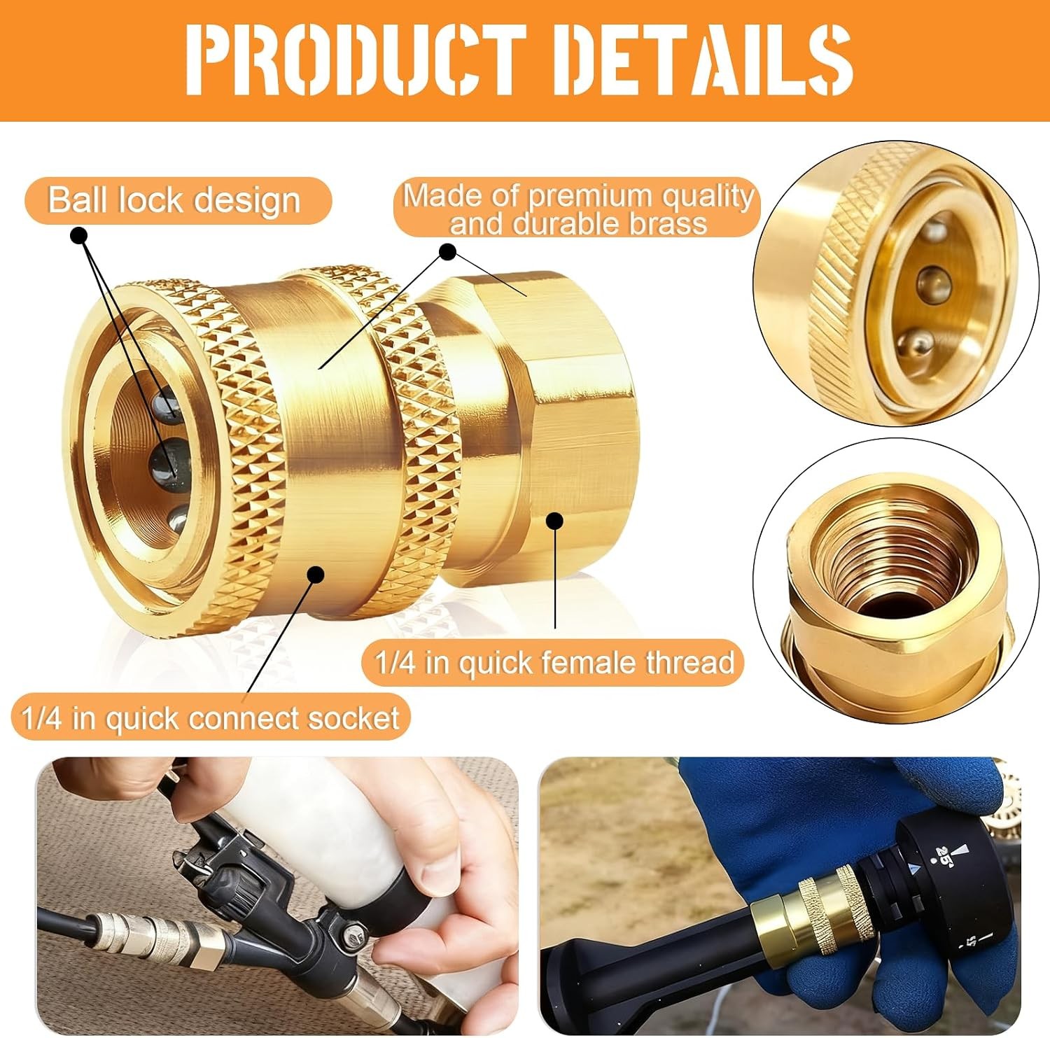 Pressure Washer Couplers Brass Fittings – 1/4 inch Quick Connect to Female NPT