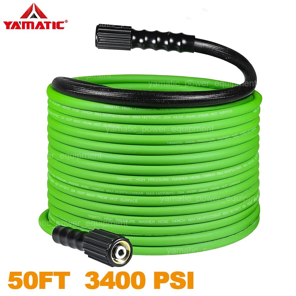 YAMATIC 3400 psi Flexible Pressure Washer Hose 1/4″ PVC Anti-Kink, Leak Free