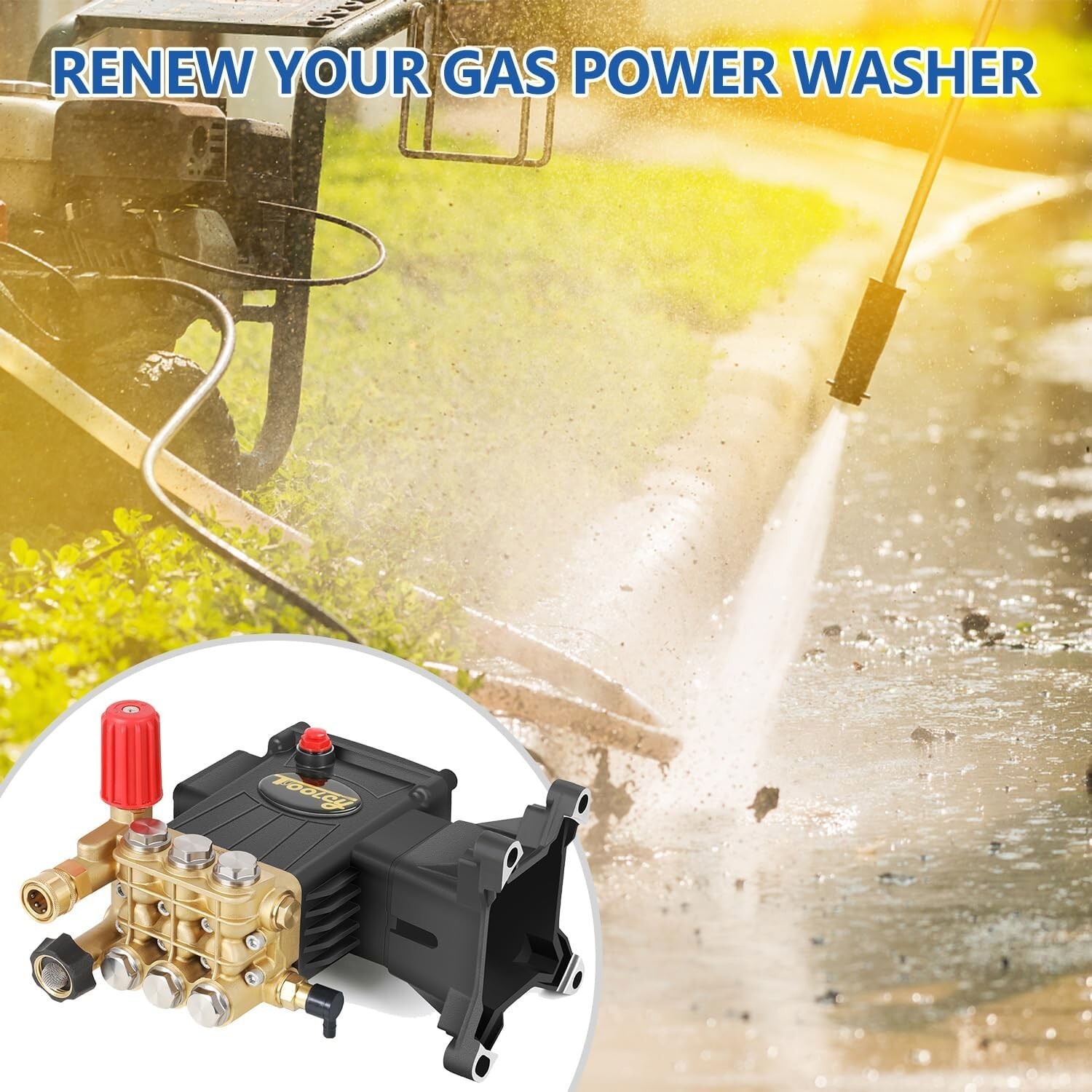 TOOLCY Pressure Washer Pump 4000 PSI 1″ Shaft Horizontal Triplex Plunger 4.4 GPM