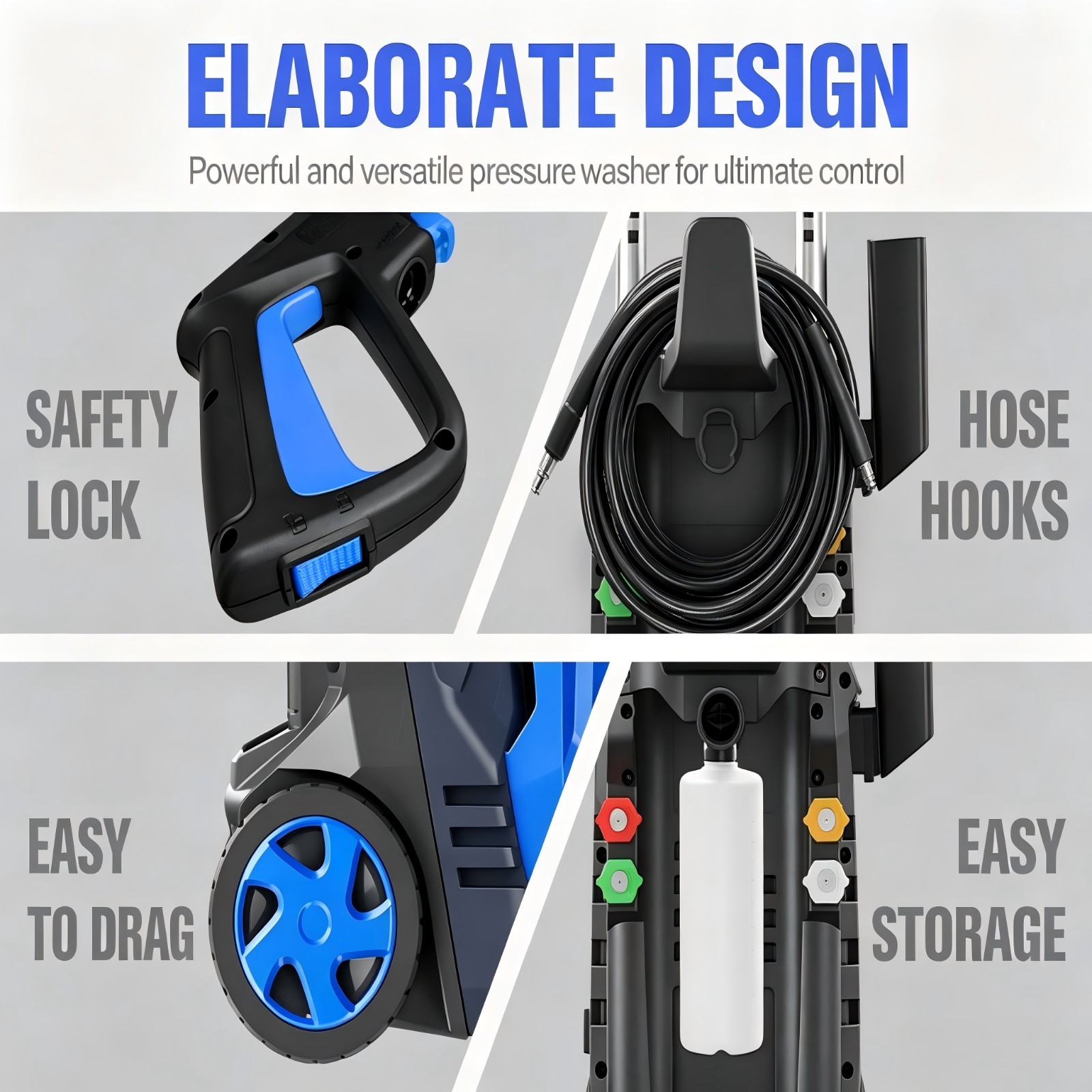 Pressure Washer 4200PSI 2.5GPM, 4 Quick Nozzles, 500ML Foam Cannon, for Patio