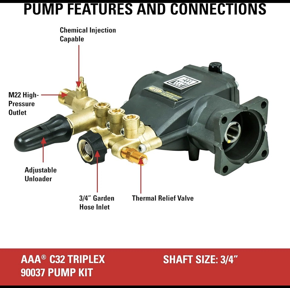 AAA 90037 Triplex Plunger Pump Kit for 3700 PSI Pressure Washers