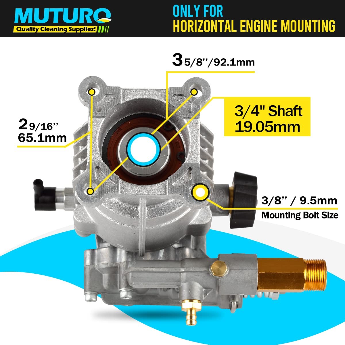 MUTURQ 3/4″ Shaft Horizontal Pressure Washer Pump, 2600-3000 PSI, 2.5 GPM, OE…