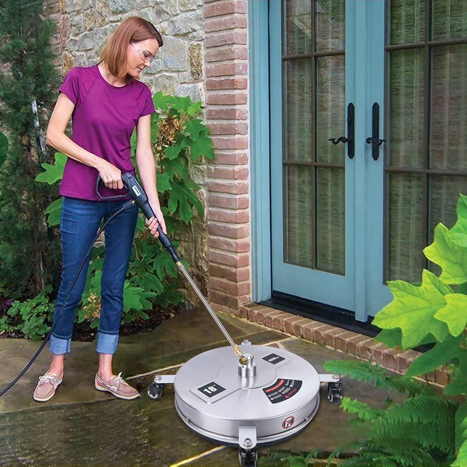Biswing 18″ Pressure Washer Surface Cleaner with 4 Wheels, Stainless Steel Power