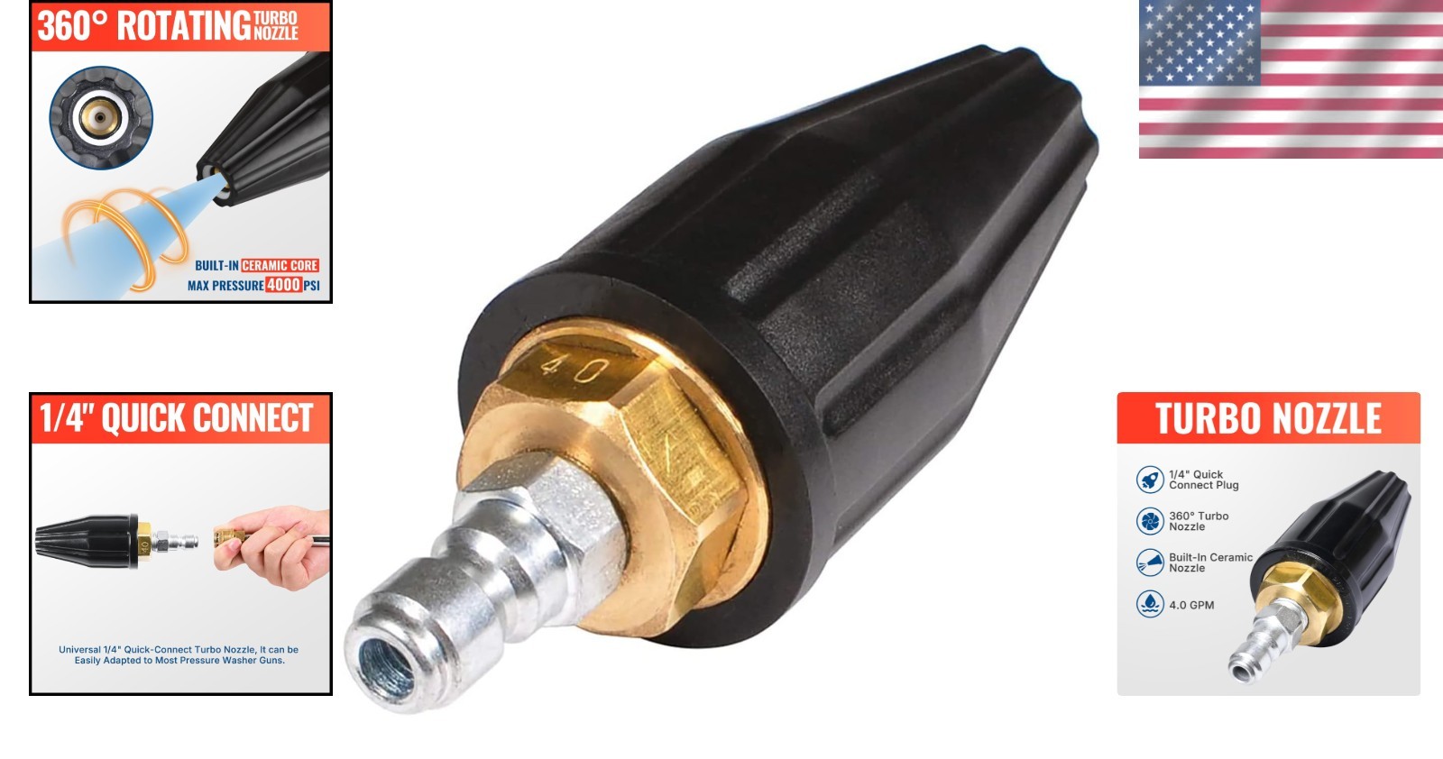 Turbo Pressure Washer Nozzle – 4.0 GPM, 360° Spray for Superior Cleaning