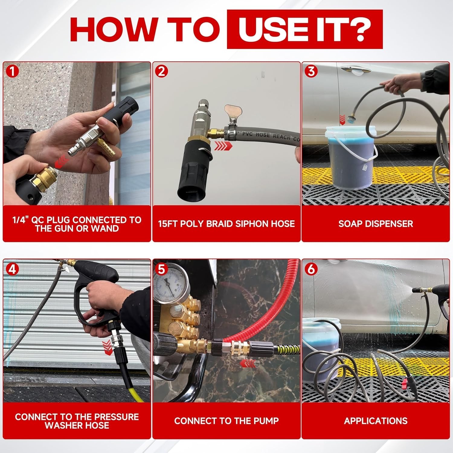 Long-Range Chemical Injection for Pressure Washer, Injector Nozzle Kit, 4000 PSI