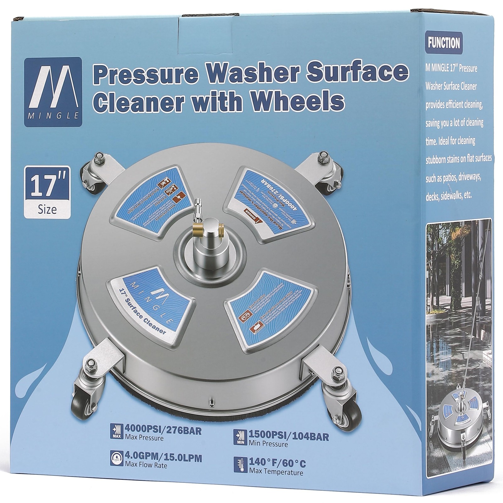 17” Pressure Washer Surface Cleaner, Driveway Pressure Washer Attachments wi…