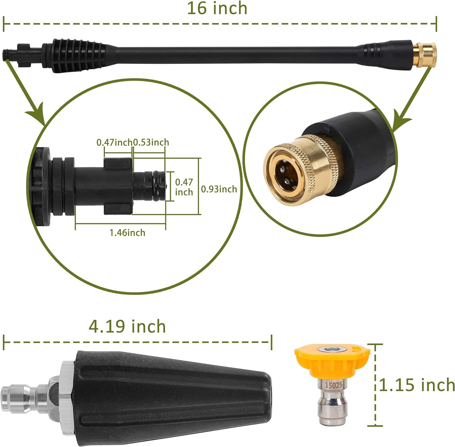 Pressure Washer Accessories Kit – 16 Inch Power Washer Replacement Wand with 5 S