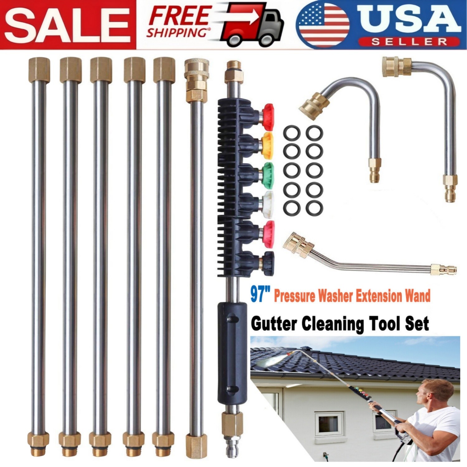Gutter Cleaning Tool Extension Wand Lance Rod High Pressure Washer Roof Cleaner