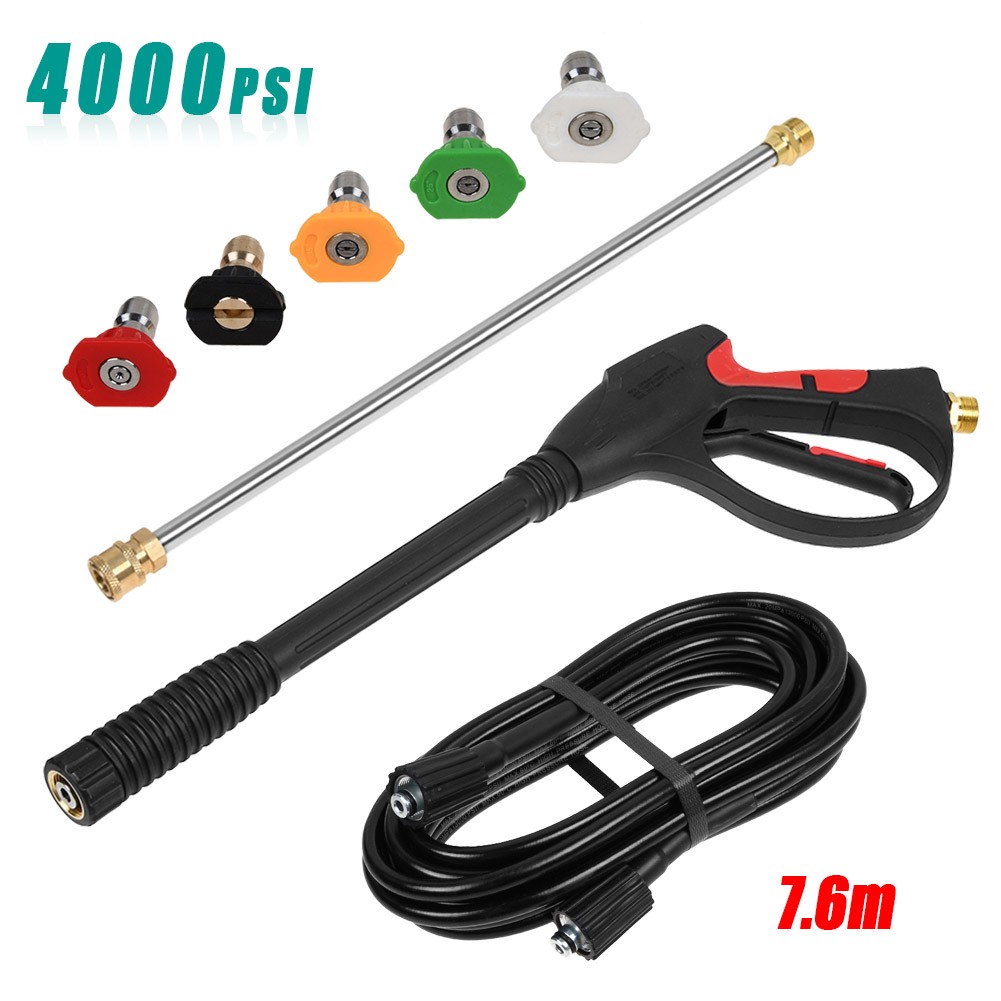 4000PSI High Pressure Power Washer Spray Gun Wand Lance Nozzle Tips Hose Set M22