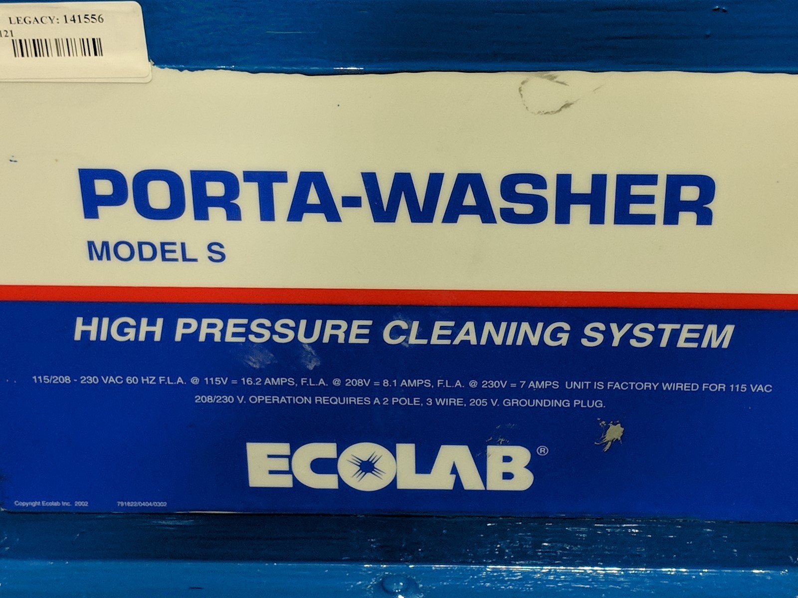 Ecolab Cat 430 Pump Porta-Washer S Pressure Washer Cleaning System / Drum / Cart