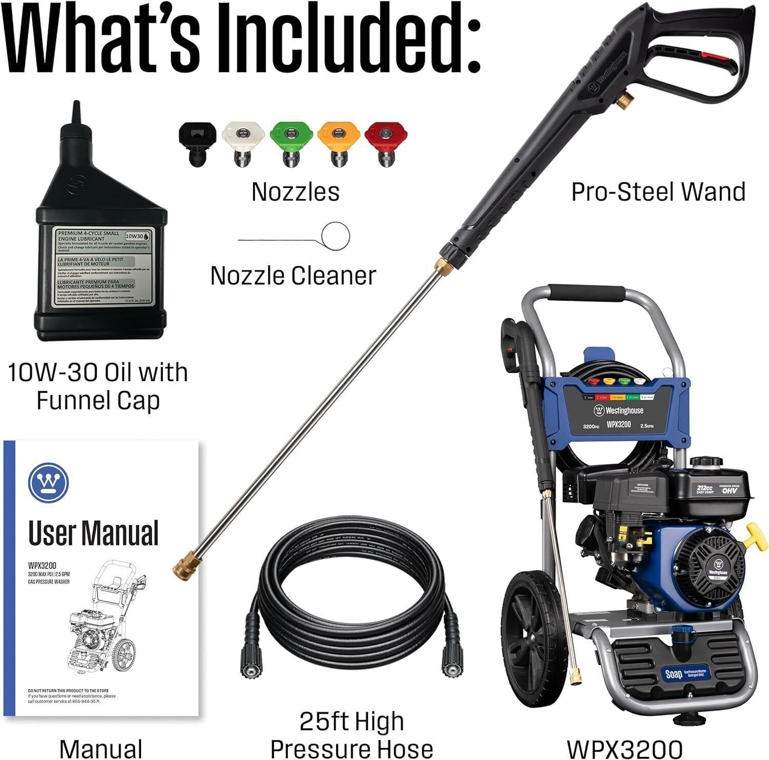 Gas Pressure Washer 3200 PSI & 2.5 Max GPM Onboard Soap Tank Spray Decks Siding