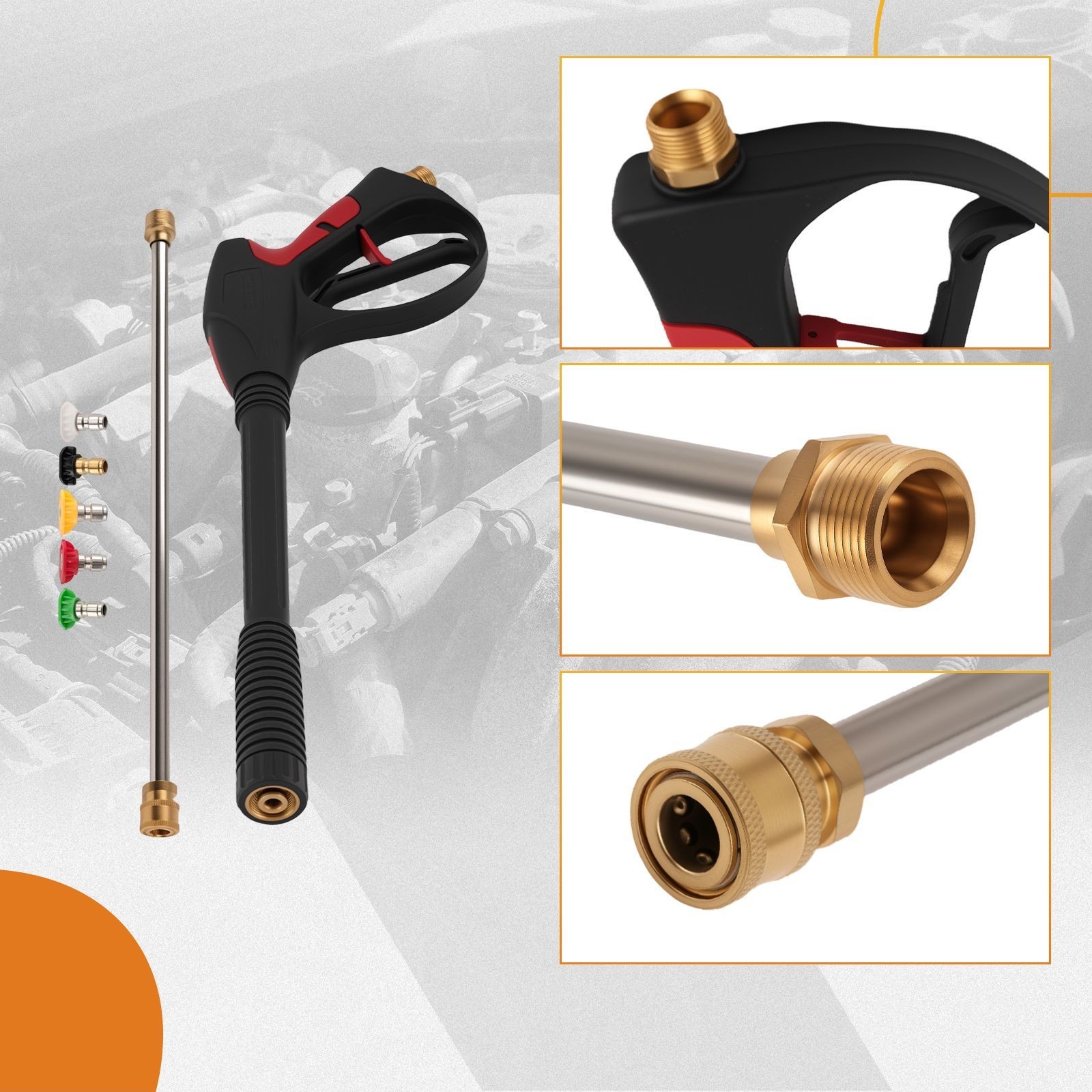M22 Pressure Washer Gun 4000PSI & Extension Lance & 5 Angle Quick Connect Nozzle