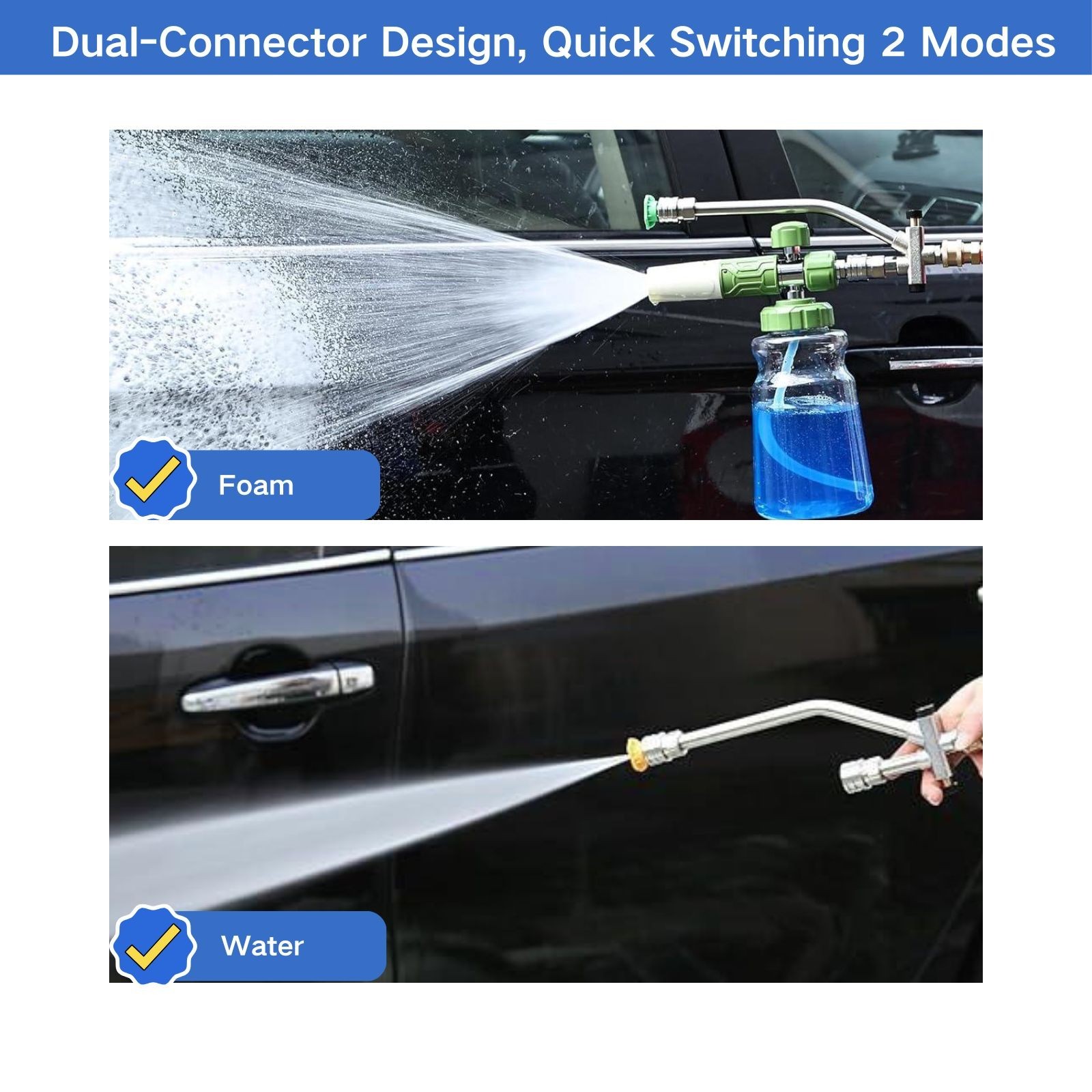 Foam Cannon Dual Connector Double Tip Pressure Washer Attachment with 5 Nozzles