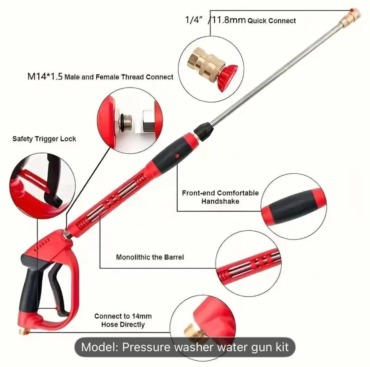 Cleaning Gun with Replacement Wand, 5 Nozzle Heads, M22 Connector, 39 Inches
