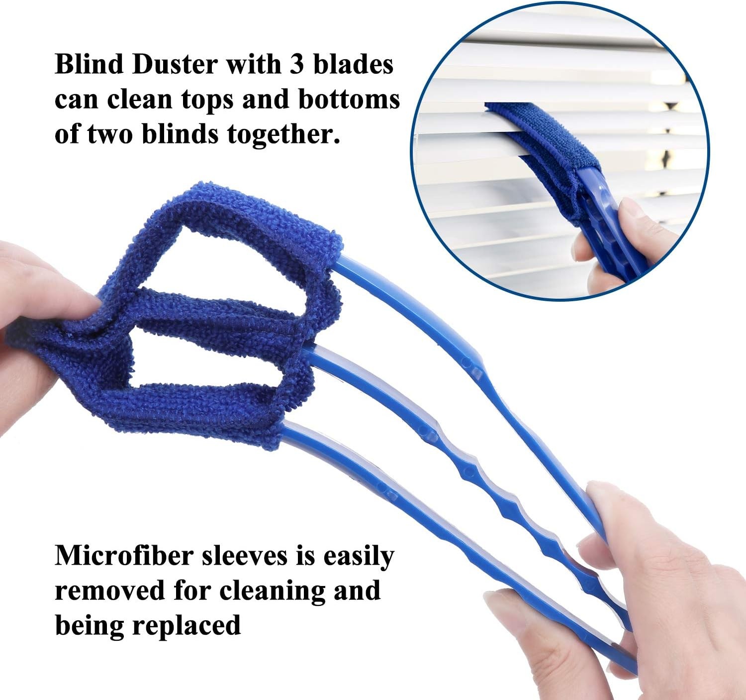 Hiware Window Blind Cleaner Duster Brush with 5 Microfiber Sleeves – Blue