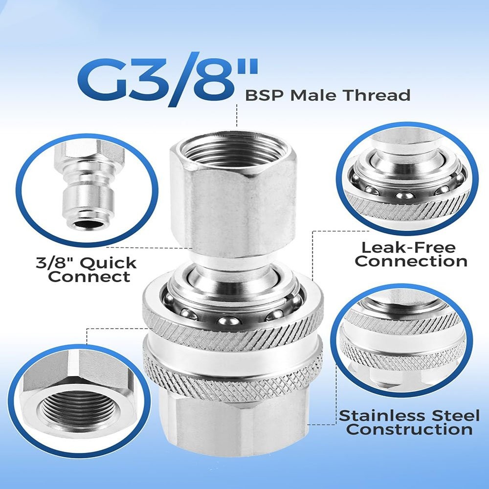 4PCS Stainless Steel G3/8″ Male & Female to 3/8” Quick Connect