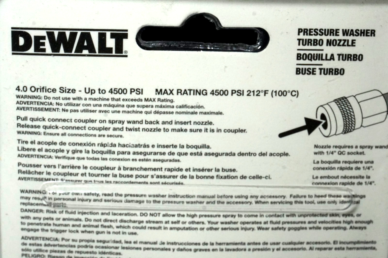 (RI4) DeWalt DXPA45TN 4500 PSI Pressure Washer Turbo Spray Nozzle
