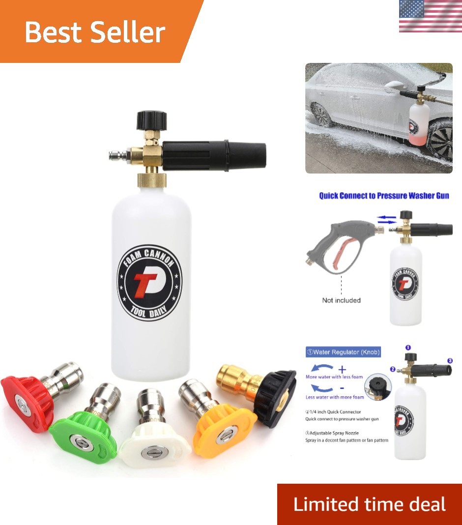 Foam Cannon 1 Liter with 1/4 Inch Quick Connector for Ultimate Cleaning
