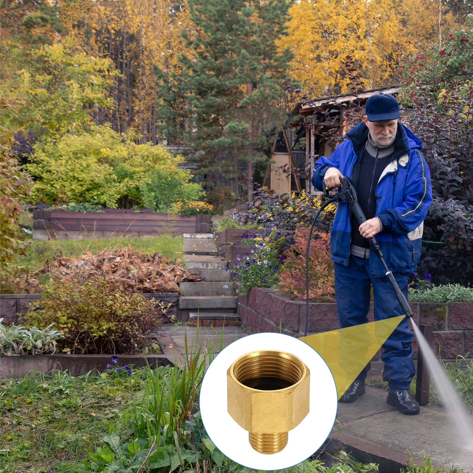 2Pcs Pressure Washer Adapter with Tape, M22 Female to G1/4″ Male Brass