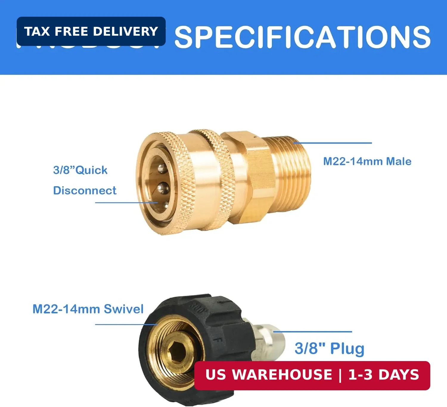 Hourleey Pressure Washer Adapter Set, Quick Disconnect Kit with M22 Metric Male