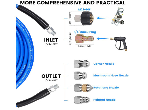 50FT Sewer Jetter Kit for Pressure Washer 5800 PSI Water Jet Drain Cleaner Ho…