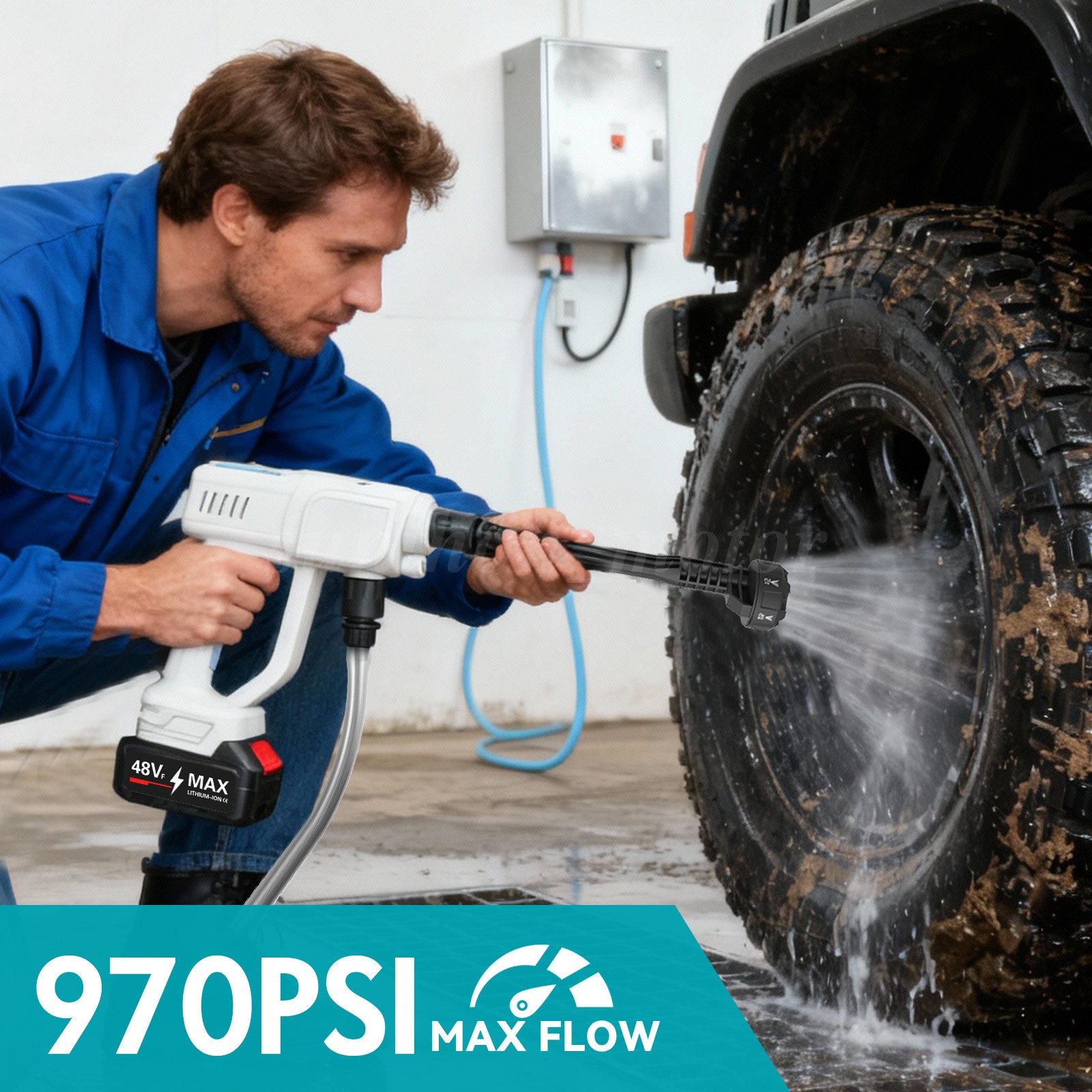 Cordless Electric High Pressure Water Spray Car Gun 970PSI Portable Washer Clean