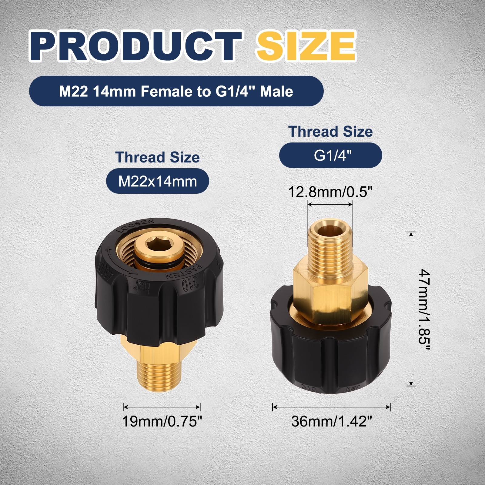 M22 14mm Female to G1/4″ Male 47mm Brass Fittings Pressure Washer Adapter