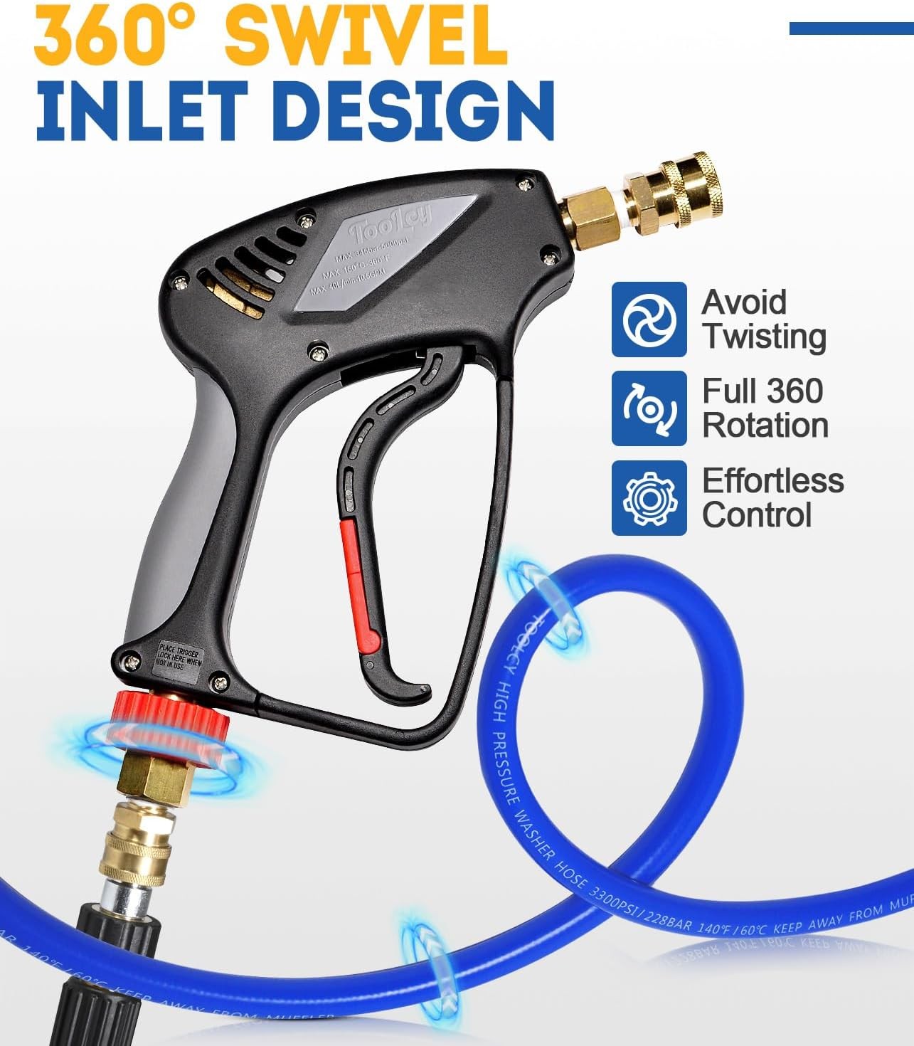 5000 PSI Pressure Washer Gun, Short with 3/8″ Swivel & M22-14mm Fitting