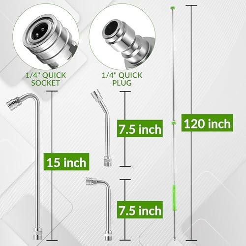 120″ Stainless Steel Pressure Washer Extension Wand, 5 Nozzle Tips, 4000 PSI